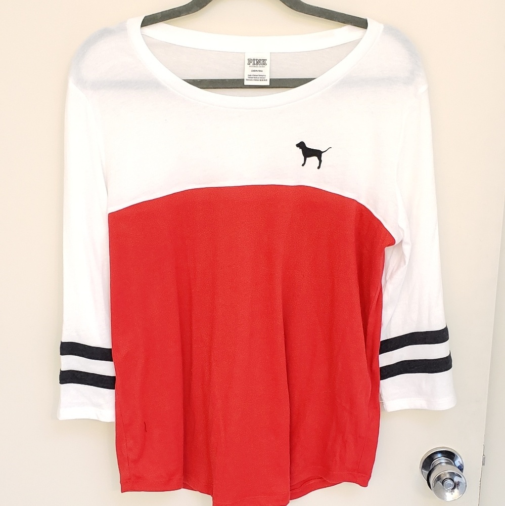 PINK Red and white 3/4 length shirt